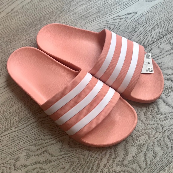 peach adidas slides